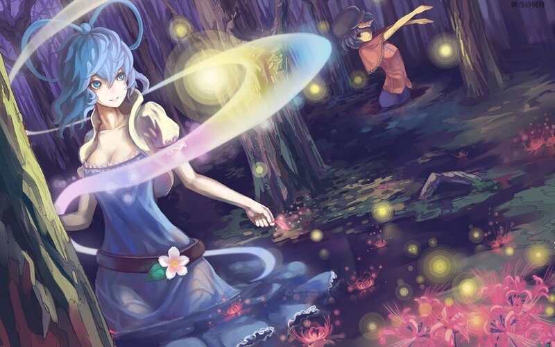 Blue-haired Girl in Forest — Purple, Mystical