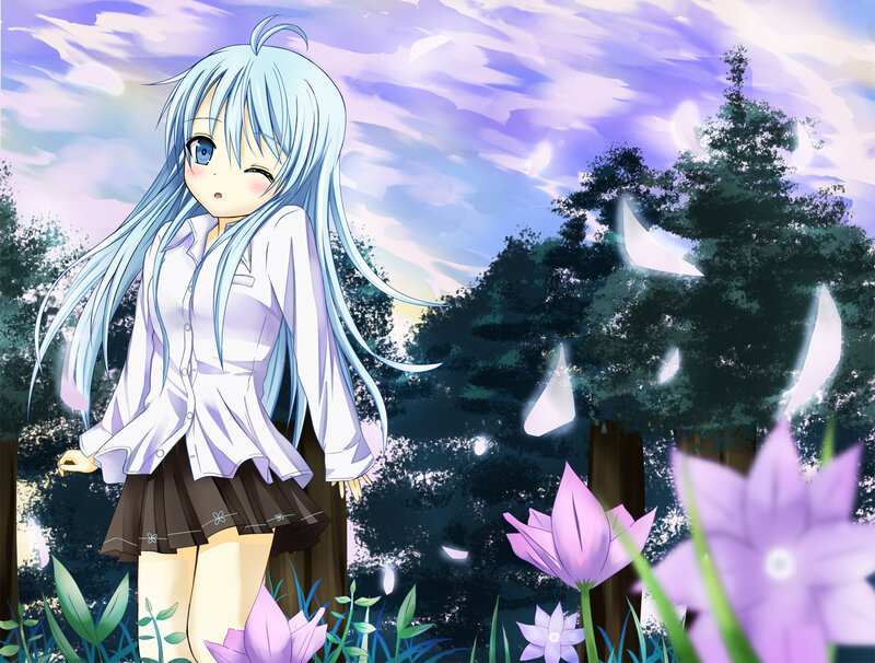 Blue-haired Girl in Forest — Purple