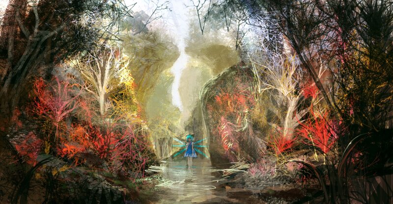 Blue-haired Girl in Forest — Red