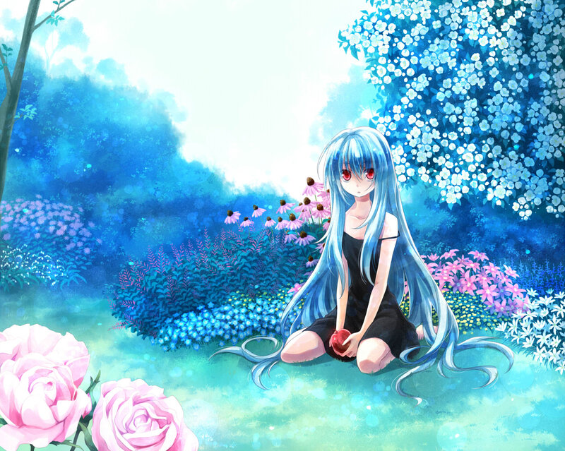 Blue-haired Girl in Garden — Blue