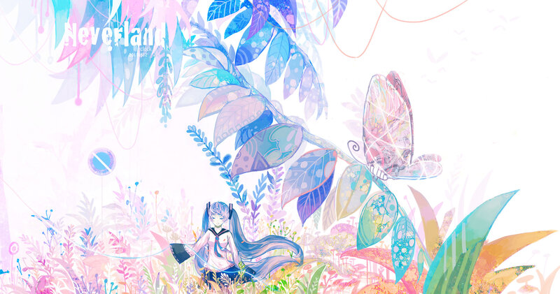 Blue-haired Girl in Garden — Pink