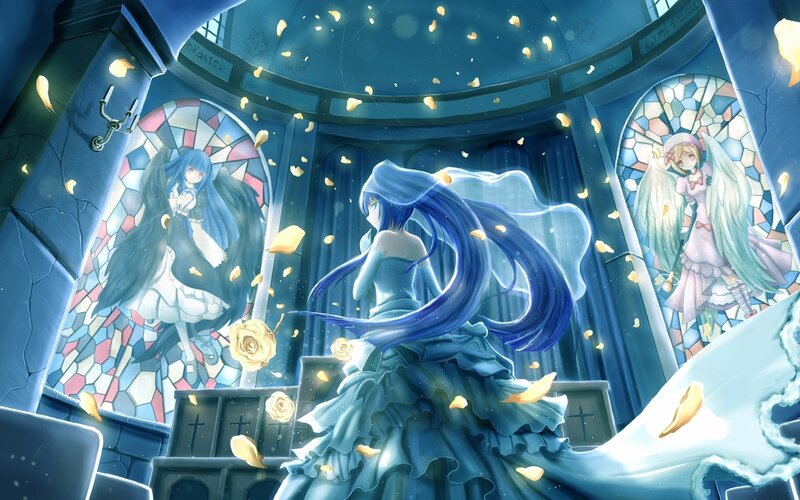 Blue-haired Girl in Gown