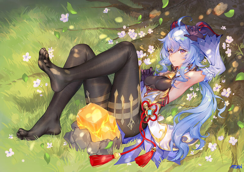Blue-haired Girl in Grass — Green