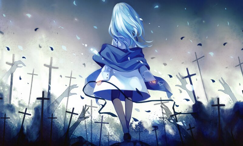 Blue-haired Girl in Graveyard — Blue, Dramatic