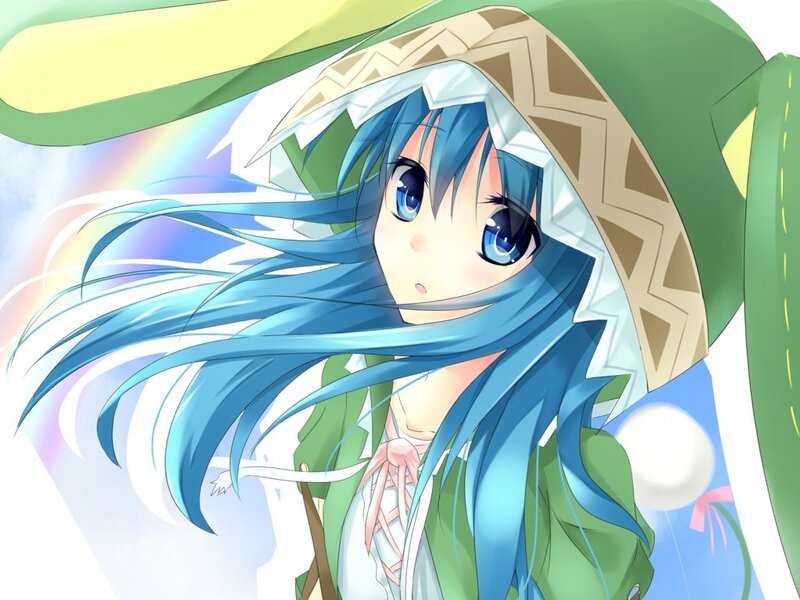 Blue-haired Girl in Green Cloak