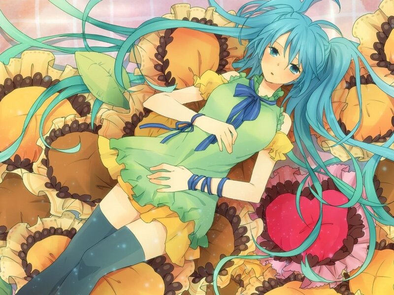 Blue-haired Girl in Green Dress — Blue, Calm