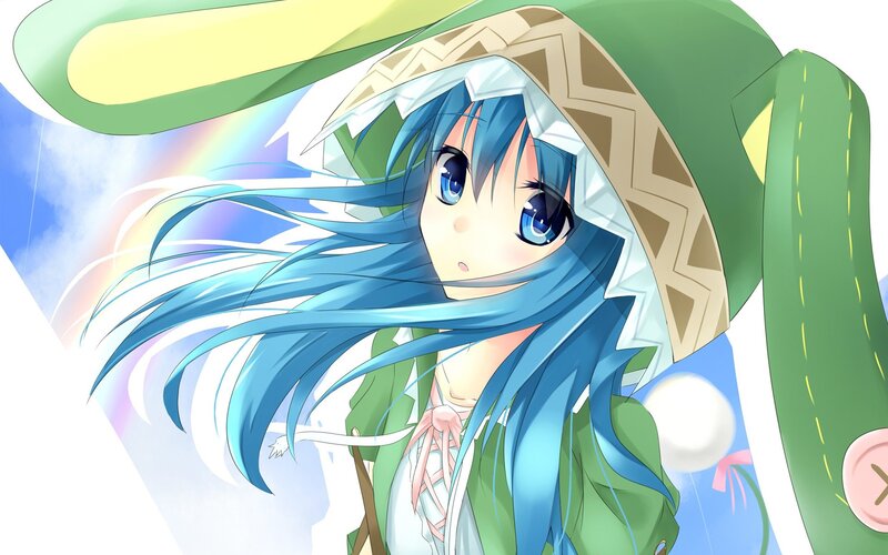 Blue-haired Girl in Green Hat — Blue