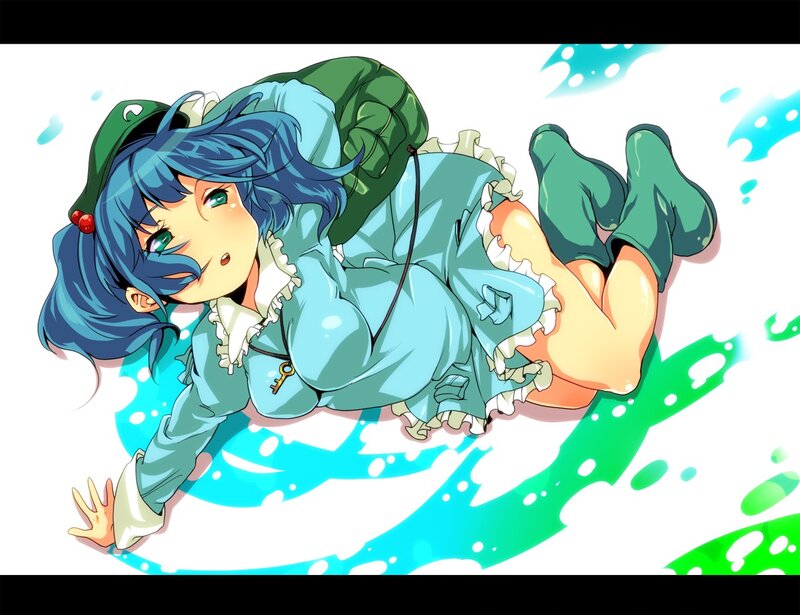 blue-haired girl in green outfit