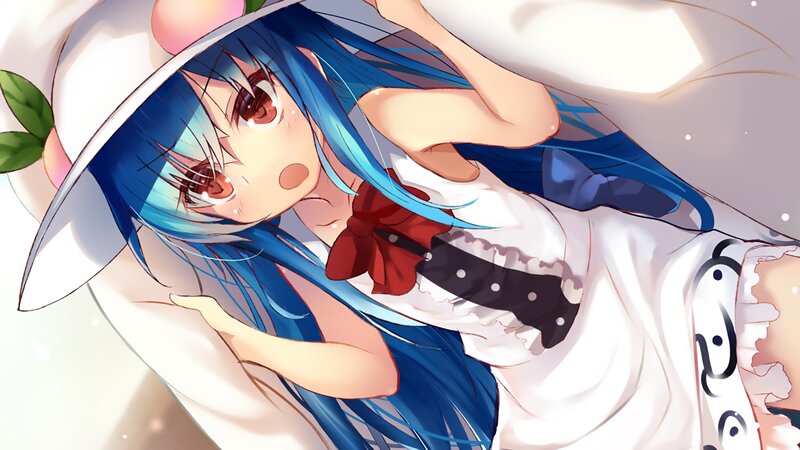 Blue-haired Girl in Hat — Blue, Calm, Anime, Dress