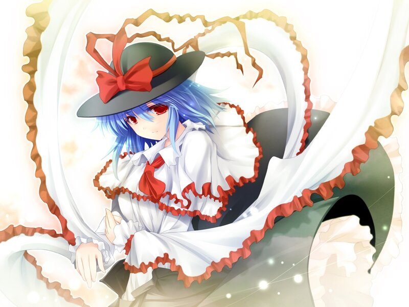 Blue-haired Girl in Hat — White