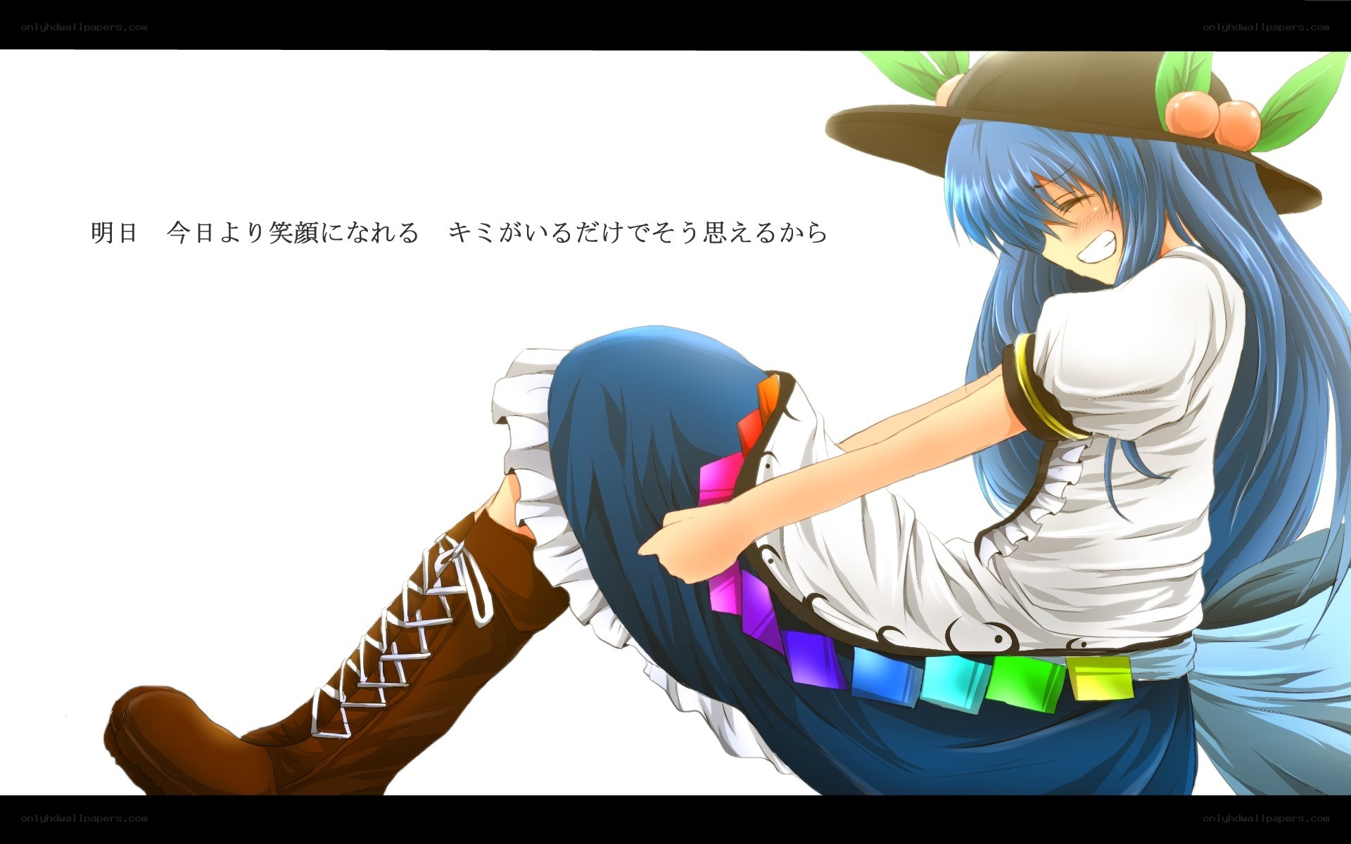 blue-haired girl in hat
