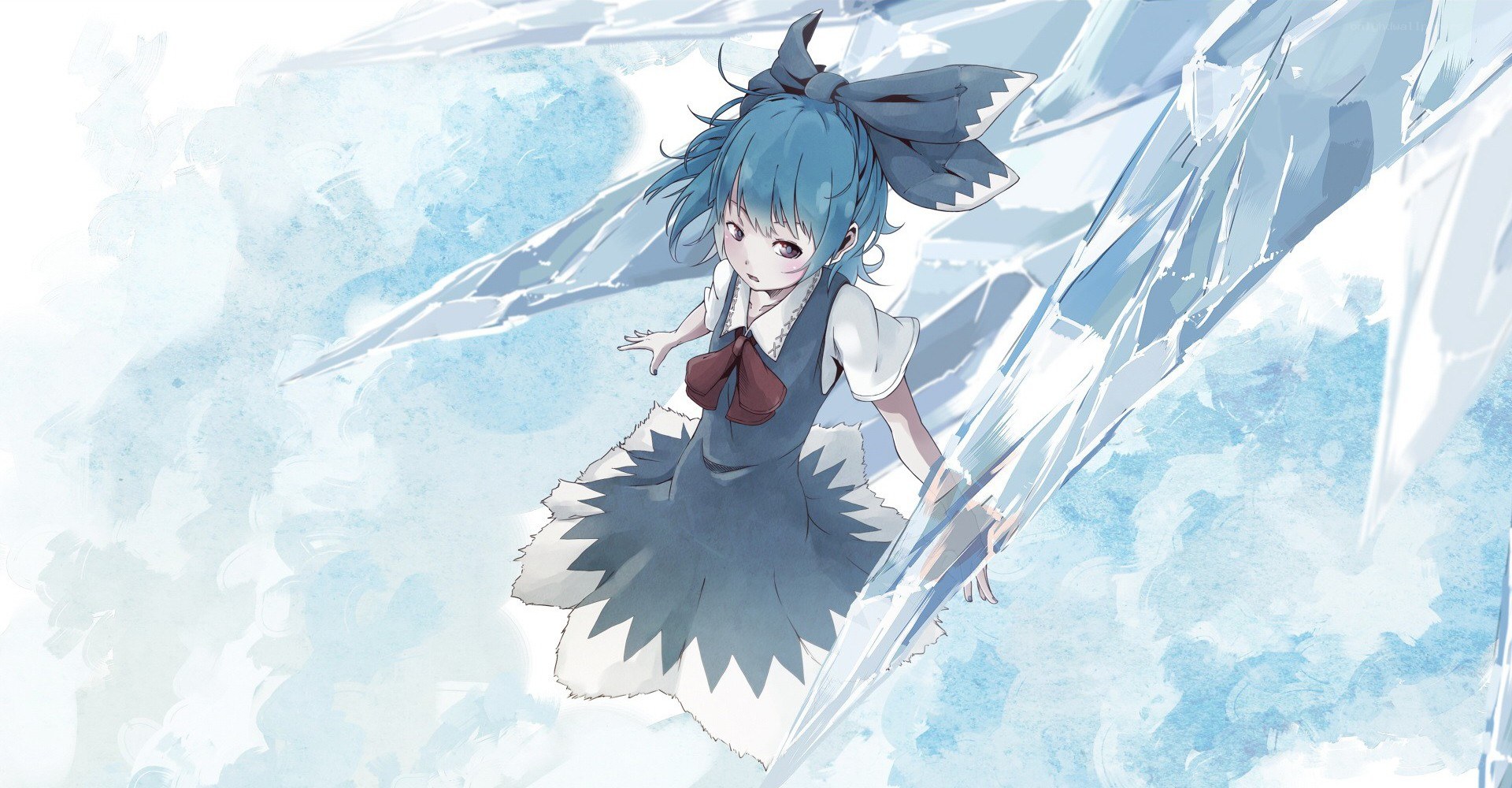 blue-haired girl in ice