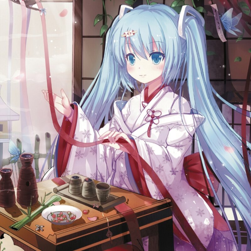 Blue-haired Girl in Kimono — Blue, Serene, Spring