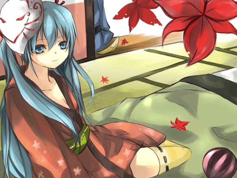 Blue-haired Girl in Kimono — Blue