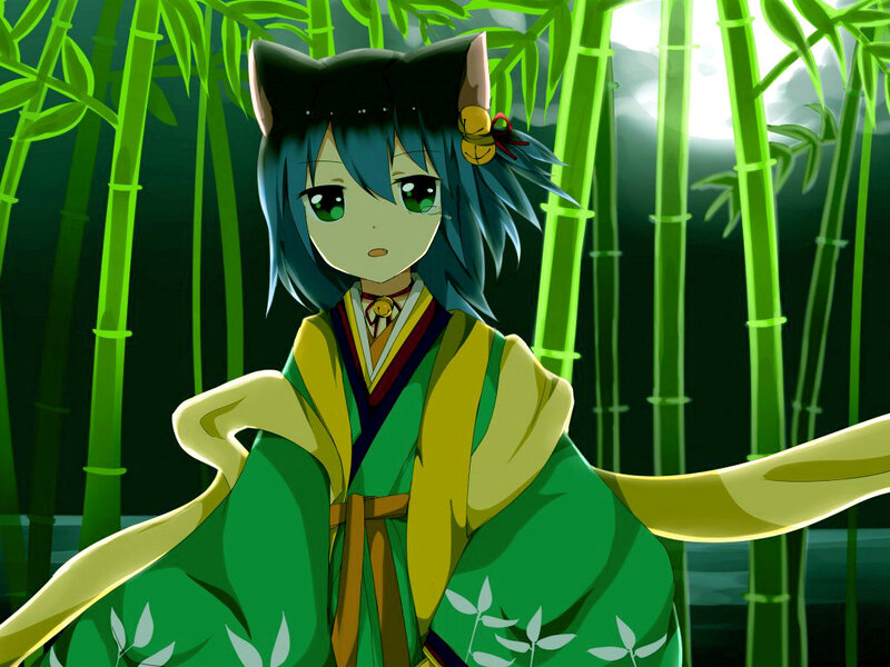 Blue-haired Girl in Kimono — Green