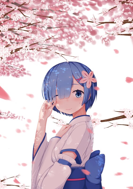Blue-haired Girl in Kimono — Pink, Serene, Spring