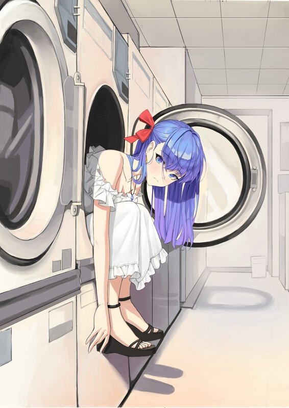 Blue-haired Girl in Laundry Room