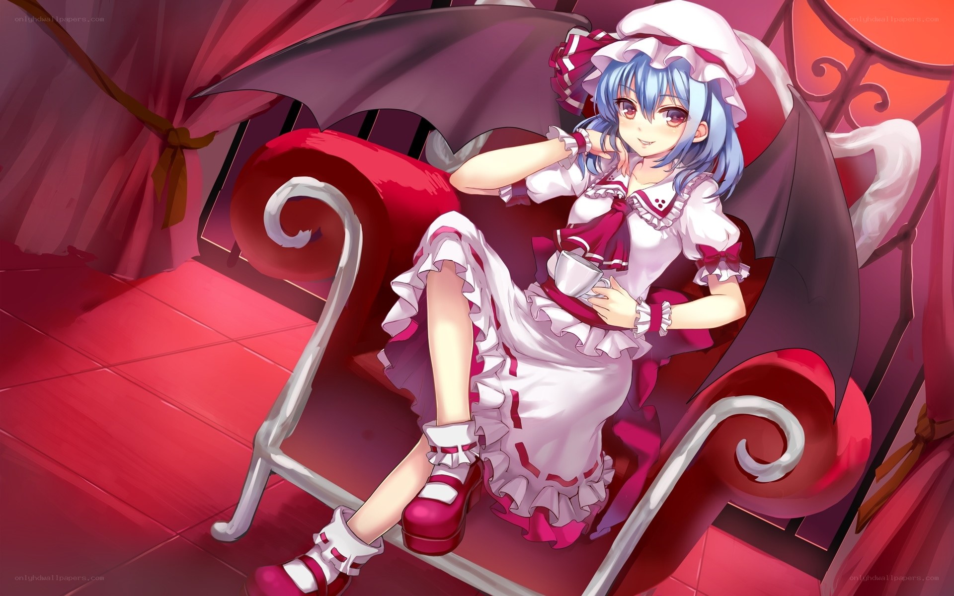 blue-haired girl in maid outfit