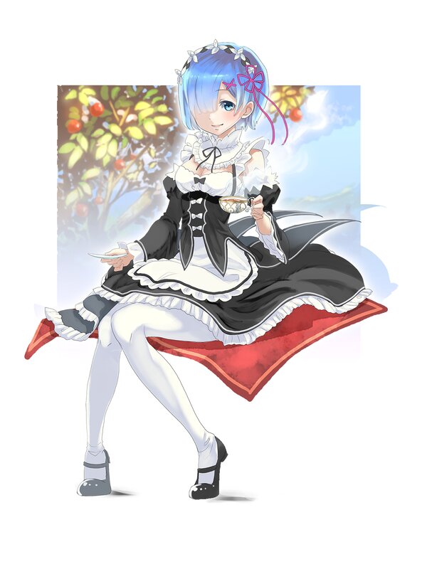 Blue-haired Girl in Maid Outfit — White, Calm, Afternoon