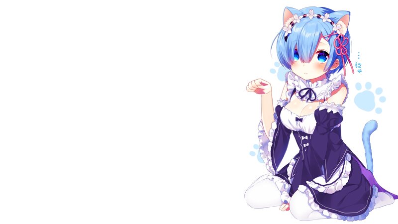 Blue-haired Girl in Maid Outfit — White, Playful