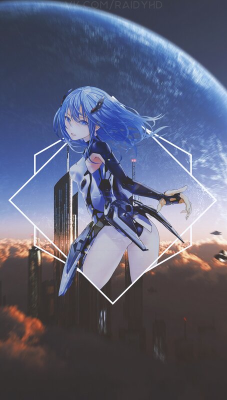 Blue-haired Girl in Mech Suit — Blue, Dramatic