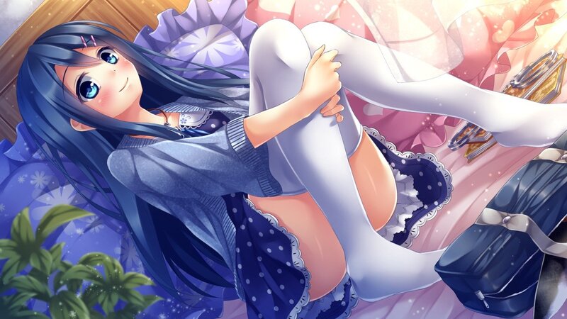 blue-haired girl in nightwear