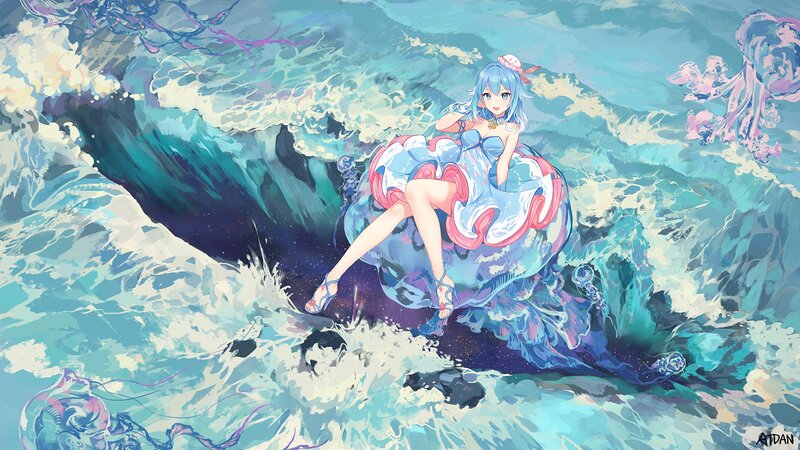 Blue-haired Girl in Ocean