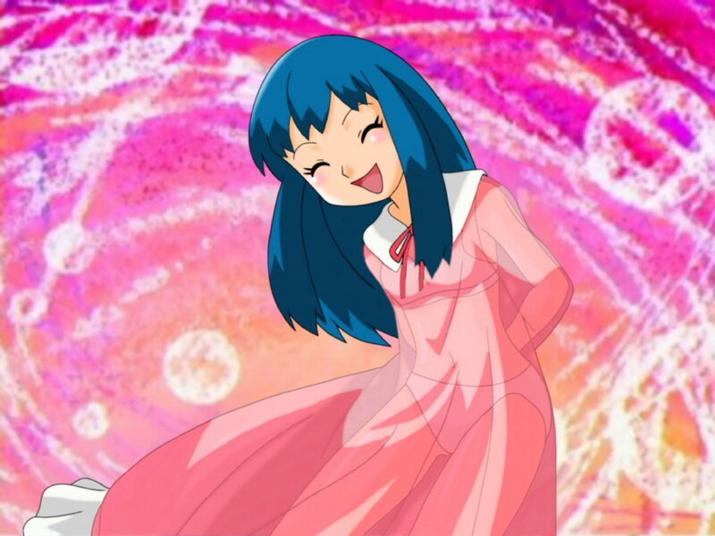 Blue-haired Girl in Pink Dress — Joyful