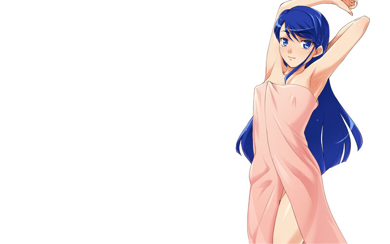 blue-haired girl in pink robe