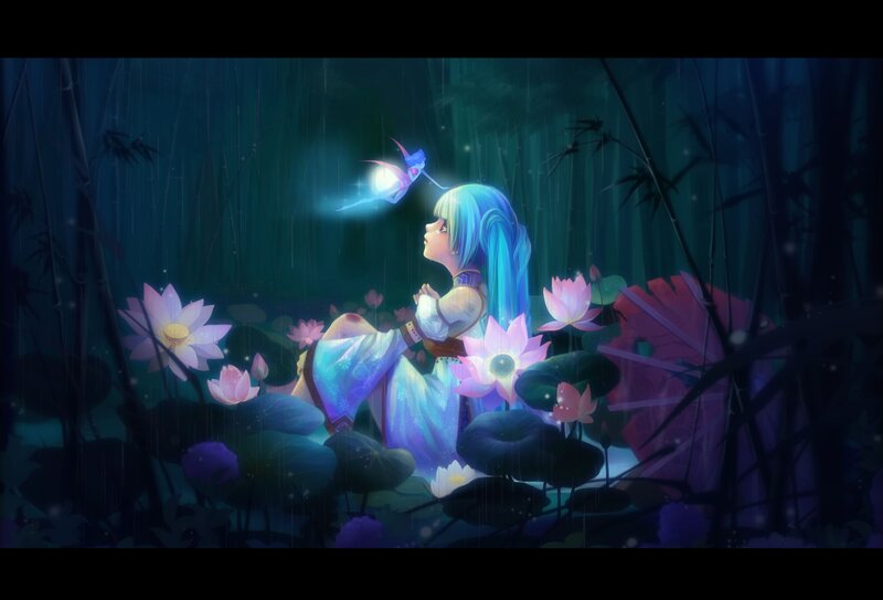 Blue-haired Girl in Pond — Blue