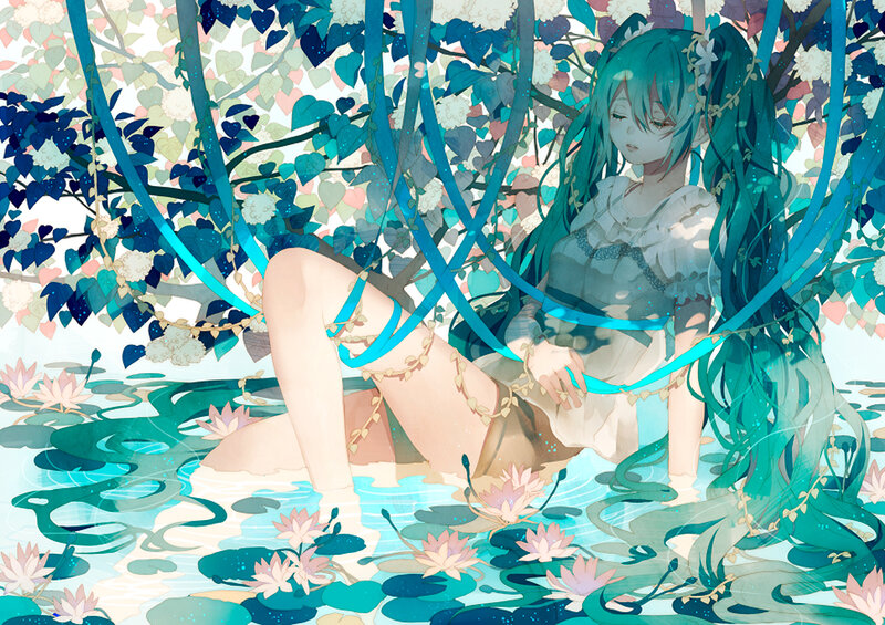 Blue-haired Girl in Pond — Teal