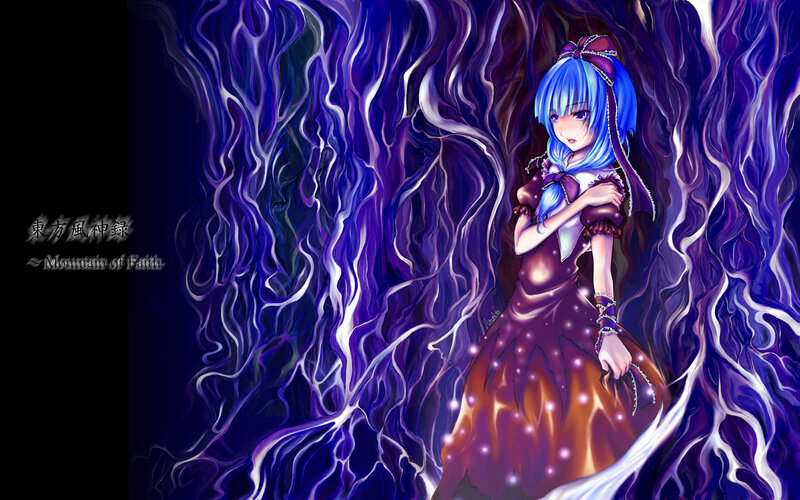 Blue-haired girl in purple dress