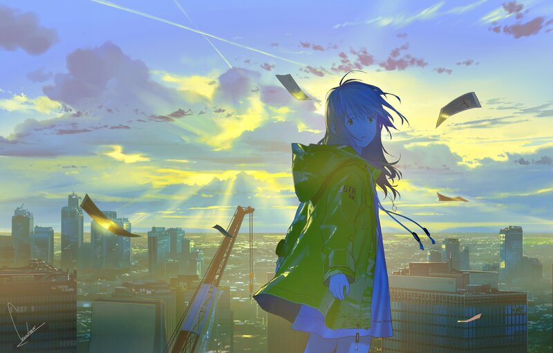 Blue-haired Girl in Raincoat