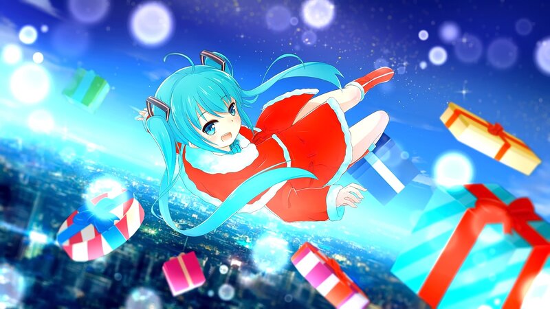 Blue-haired Girl in Red Dress — Blue, Festive