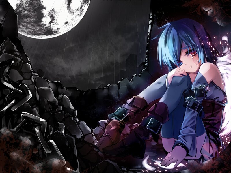 Blue-haired Girl in Ruins — Blue, Dramatic