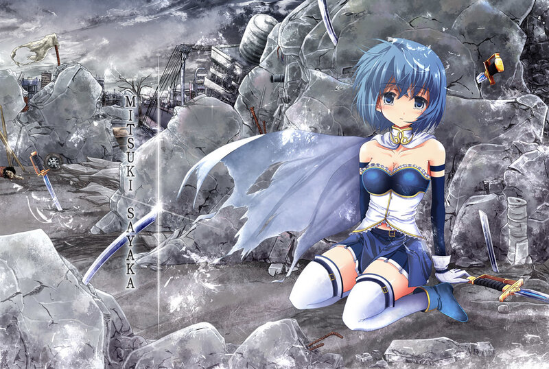 Blue-haired Girl in Ruins — Gray, Dramatic