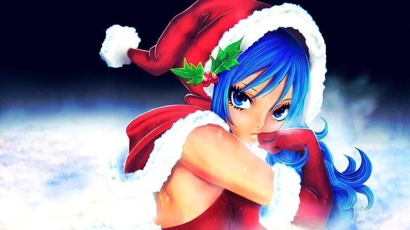 Blue-haired Girl in Santa Hat — Blue