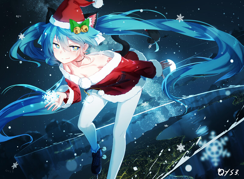 Blue-haired Girl in Santa Outfit — Blue, Festive