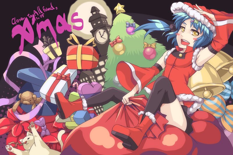 Blue-haired Girl in Santa Outfit — Red, Festive