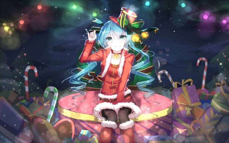 Blue-haired Girl in Santa Outfit — Red