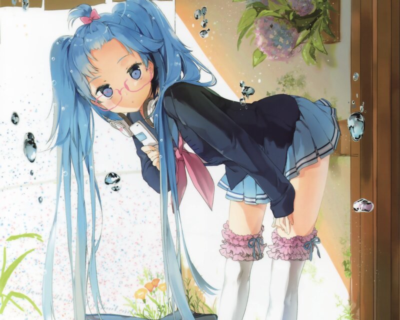 blue-haired girl in school uniform