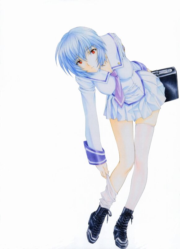 blue-haired girl in school uniform