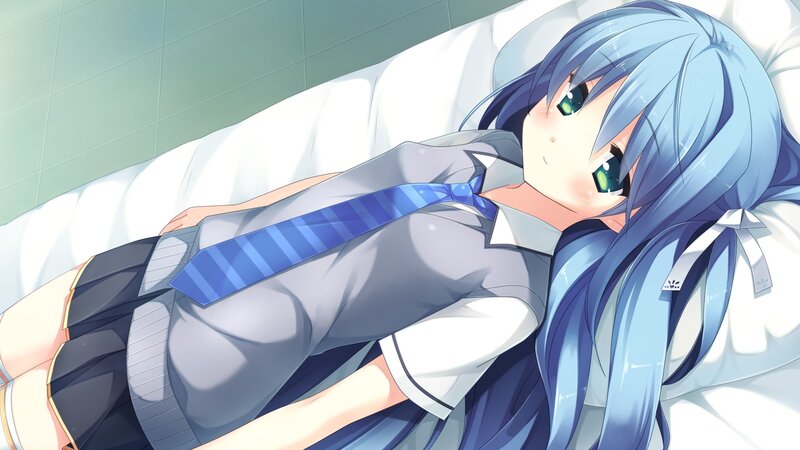 blue-haired girl in school uniform