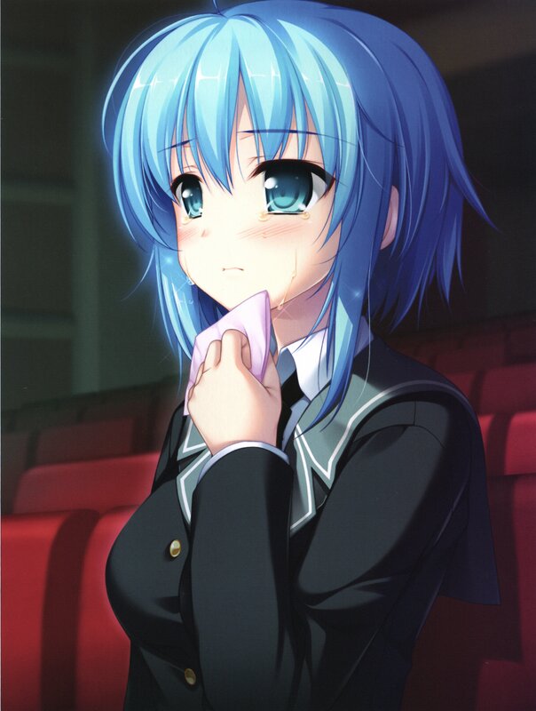 blue-haired girl in school uniform