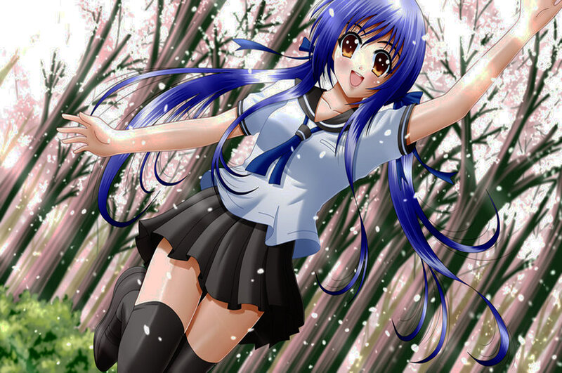 blue-haired girl in school uniform