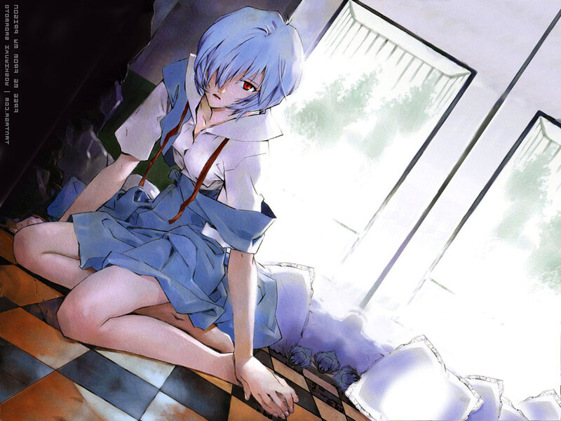 Blue-haired girl in school uniform