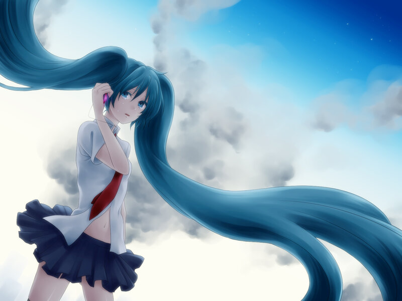 Blue-haired Girl in School Uniform — Blue, Dramatic, Afternoon