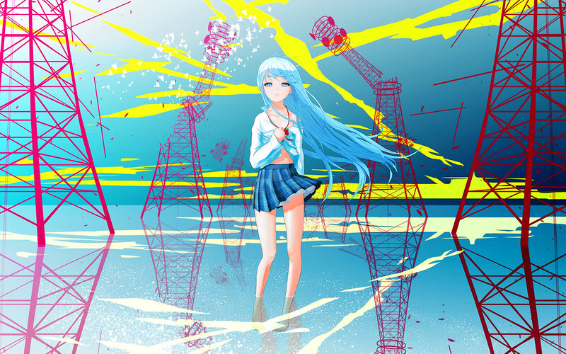 Blue-haired Girl in School Uniform — Blue, Dramatic, Anime