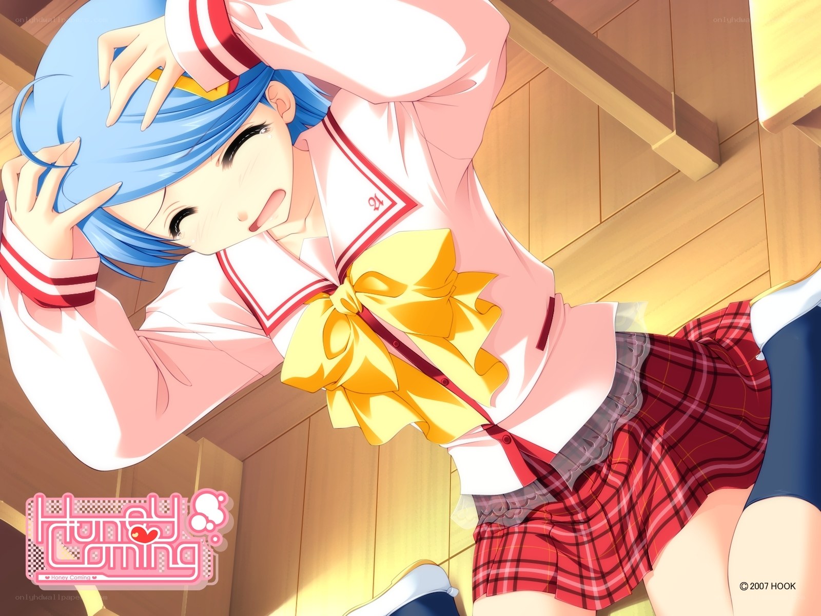 blue-haired girl in school uniform