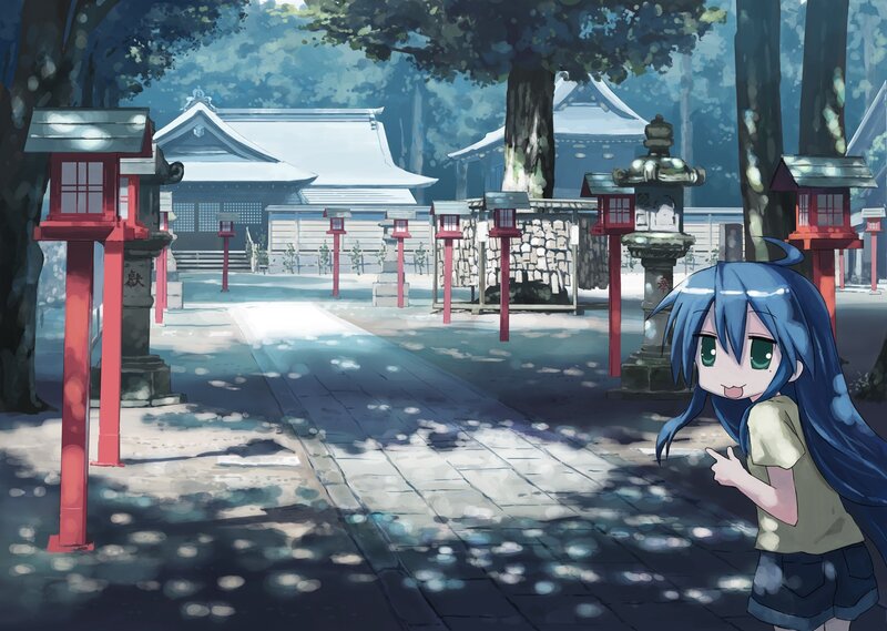 Blue-haired Girl in Shrine